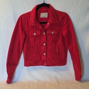 Free People Vibrant Red Jean Jacket